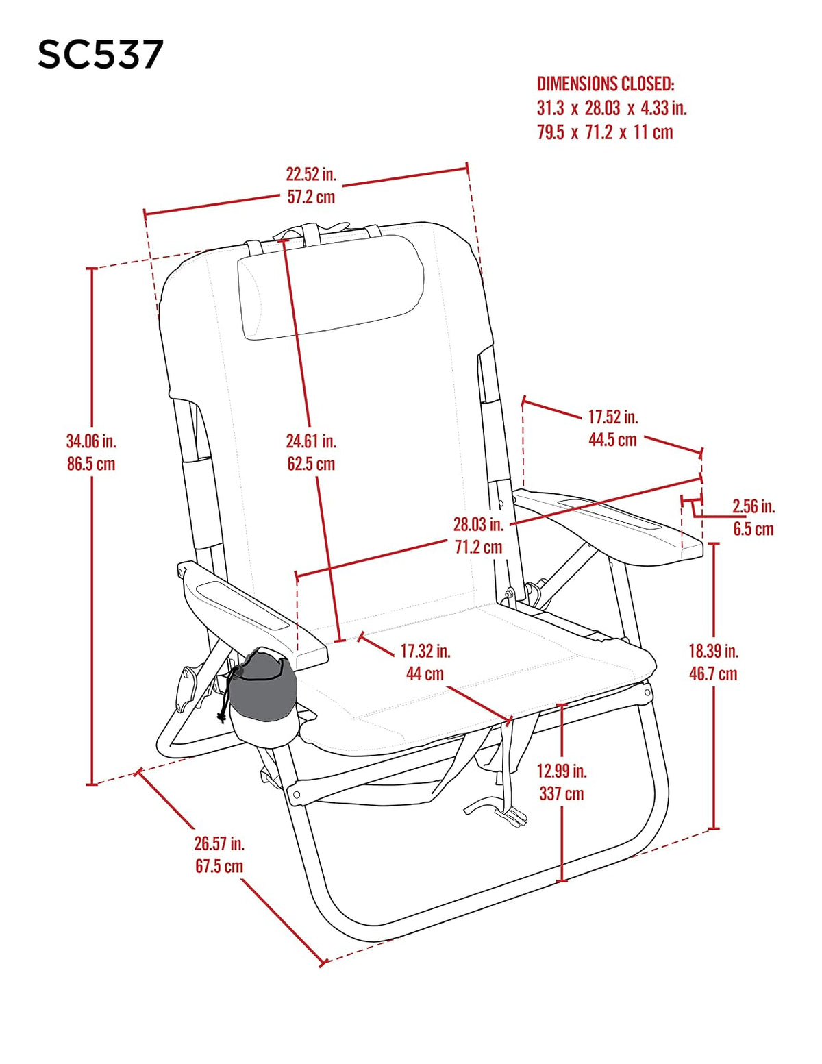 Tommy Bahama Big Boy - Mochila Plegable de 4 Posiciones para Asiento Alto de 13 Pulgadas, Silla de Playa o Camping, Aluminio, Azul Marino
