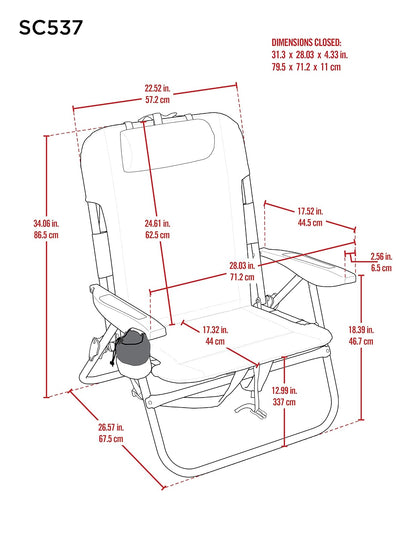 Tommy Bahama Big Boy - Mochila Plegable de 4 Posiciones para Asiento Alto de 13 Pulgadas, Silla de Playa o Camping, Aluminio, Azul Marino