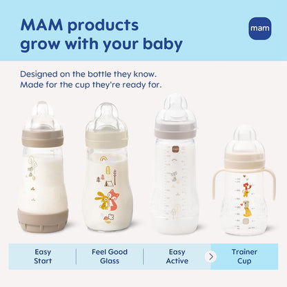 MAM Trainer - Taza para beber para niños pequeños de 1 a 3, 8 onzas, taza de transición con boquilla extra suave, pezón sin derrames y asas antideslizantes, para niños de más de 4 meses, 2 unidades
