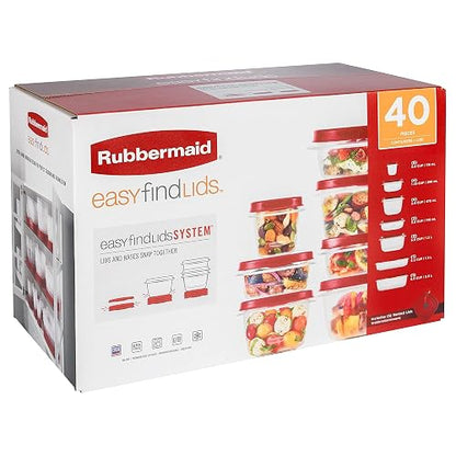 Rubbermaid - 2063704 Rubbermaid Easy Find - Recipientes de almacenamiento de alimentos con tapas ventiladas, juego de 21 (42 piezas en total), rojo