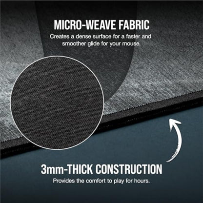 Corsair MM300 PRO Alfombrilla Tela a Prueba de Derrames para Juegos, Superficie 93 cm x 30 cm, Microtejido, Goma Afelpada gruesa 3 mm, Base Goma Texturizada Antideslizante, Extendido, Negro/Gris