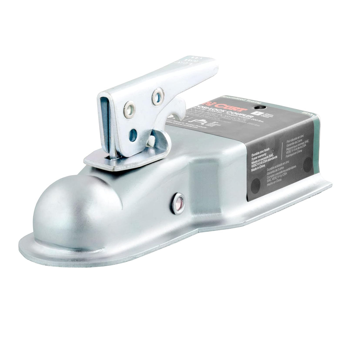 CURT Acoplador de Remolque 25131, Canal 3 in, Bola 1-7/8 in, Zinc