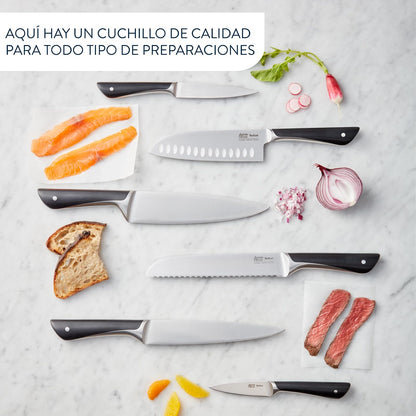 T-fal Juego de Cuchillos de Cocina 5 Piezas + Bloque de Madera de Acacia, Marrón y Negro, para Cocina y Casa | K267S556