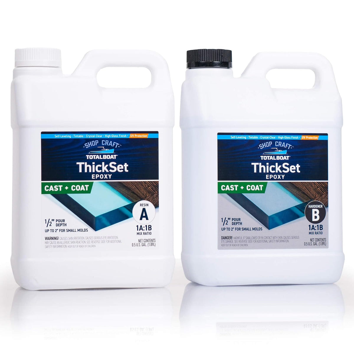 TotalBoat - Kit de resina epoxi de vertido profundo – Galón de fórmula transparente para vertidos de 1/2 a 2 pulgadas, resina epoxi de curado rápido para fundición, mesas de río, conservación de