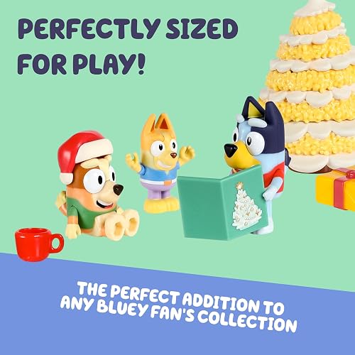 Bluey Calendario de Adviento 2026, 24 días de sorpresas, mini árbol | Incluye 3 mini cifras, 16 accesorios de día festivo, 5 pegatinas, además de Bartlebee, Blue y Bingo en suéteres de Navidad