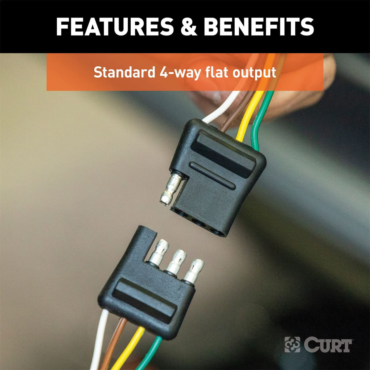 CURT Arnés de Cableado Plano de 4 Vías 58304, Cables de 12 in para Vehículo y Remolque