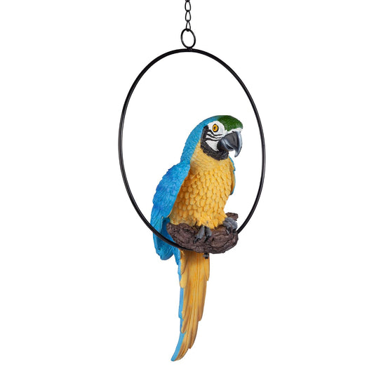 Design Toscano - Anillo Colgante para pájaro, diseño de Polly in Paradise, Estatua para Interior/Exterior, tamaño Mediano de 14 Pulgadas de Alto, Resina de Piedra fundida, Acabado Azul Amarillo