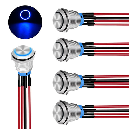 Nilight 8 Interruptores LED Redondos Azules 90134H, 12 V, 20 A, SPST, con Cables - 5 interruptores de 16 mm
