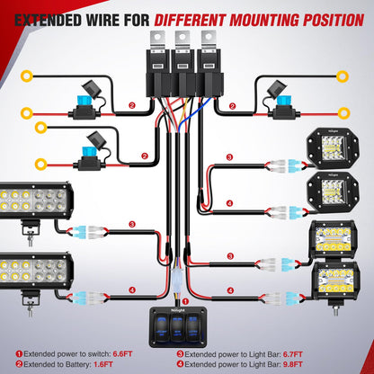Nilight - Kit de arnés de cableado de barra de luz LED de 16 AWG, 12 V de encendido/apagado, 2 bandas grabadas con láser, panel de interruptor , fusible de relé de alimentación, interruptor