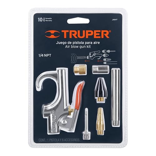 Truper JAN-7, Juego de pistola sopleteadora con 2 boquillas y 4 accesorios