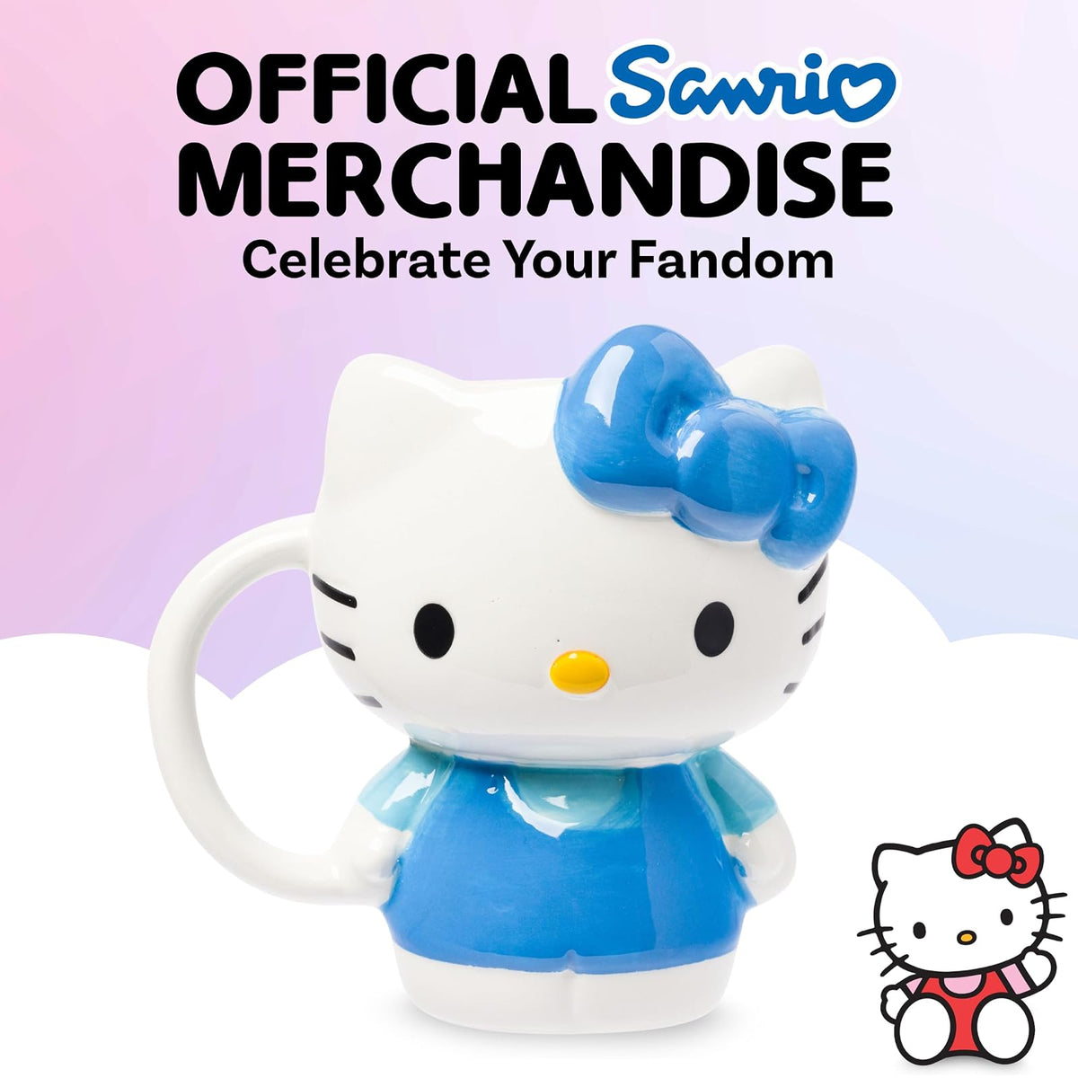 Silver Buffalo Sanrio Hello Kitty - Taza esculpida de cerámica 3D con vestido azul, 20 onzas