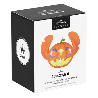 Hallmark - Adorno de Halloween 2025, Disney Lilo & Stitch Spooky Stitch Jack-o'-Lantern con luz, Regalos para Fans de Disney