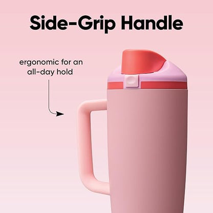 Owala FreeSip Botella de Agua Aislada 40 oz | Rosa, acero inoxidable, aislamiento doble pared, popote integrada, mantiene frío 24 horas