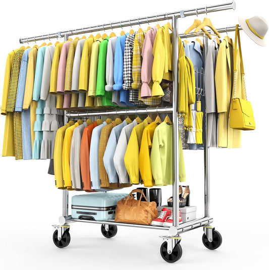 FYBEE Perchero de doble barra de acero inoxidable 100% para colgar ropa