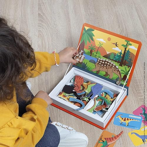 Janod - Magneti'Book Dinosaurios - Juego Educativo magnético 50 Piezas - Desarrollo de Habilidades motoras Finas y la imaginación - A Partir de 3 años