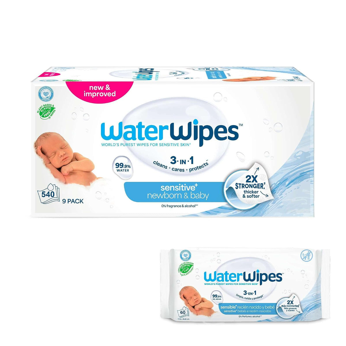 WATERWIPES, Toallitas Húmedas Originales para Bebés, Limpieza y Comodidad, Hipoalergénicas, 9 Paquetes Incluidos