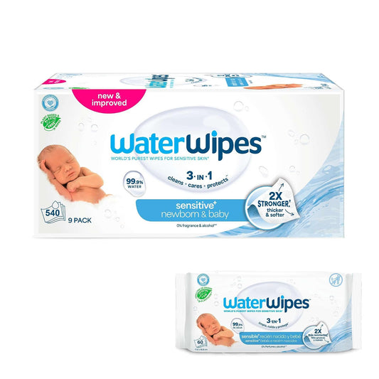 WATERWIPES, Toallitas Húmedas Originales para Bebés, Limpieza y Comodidad, Hipoalergénicas, 9 Paquetes Incluidos