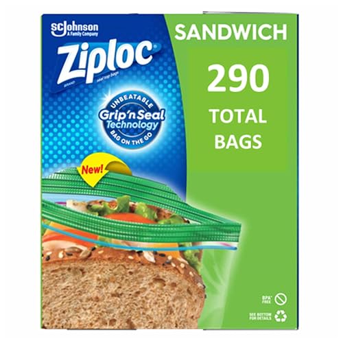 Ziploc Bolsas de Almacenamiento Reutilizables Sándwich, 2 x 145 Unidades