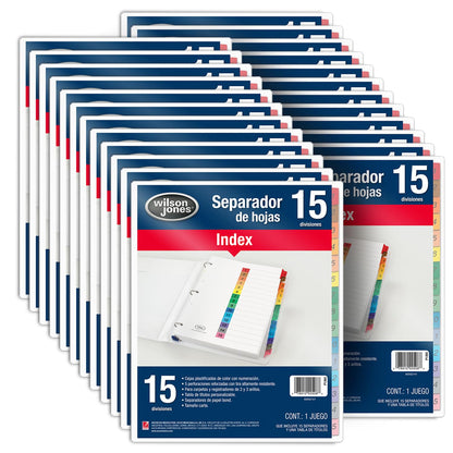 Wilson Jones Separadores con Cejas de Color y Numeración, 8 Divisiones, Tamaño Carta, 5 Perforaciones Reforzadas, Paquete con 24 Juegos. P1365