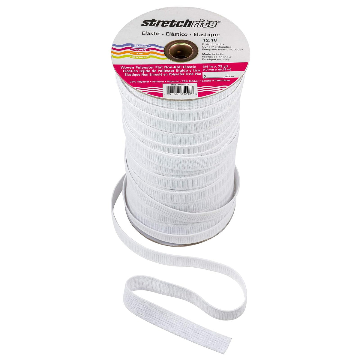 Stretchrite Bobina elástica de poliéster Tejida, 3/4 Pulgadas por 75 Yardas, Color Blanco