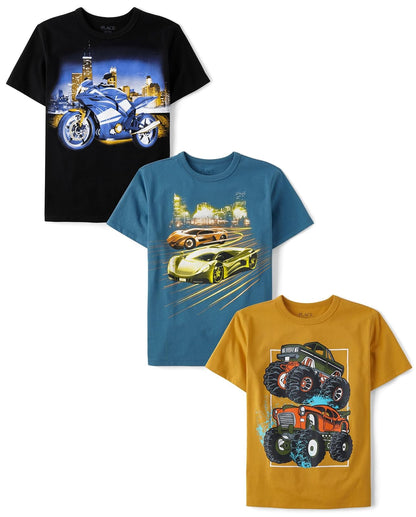 The Children's Place - Camisetas de Manga Corta para niños con gráficos, Paquetes múltiples