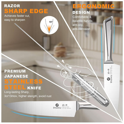 imarku Juego de cuchillos para cocina con bloque Juego de cuchillos japoneses de acero inoxidable para cocina con bloque 14 piezas, afilador incorporado, juego de cuchillos afilados con mangos ergonóm