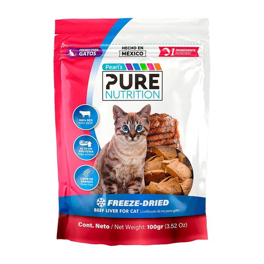 CAMPI, Premios para Gato, Hígado de Res Liofilizado Pearl's Pure Nutrition, 100% Natural, Contienen 63% de Proteína, 100 g