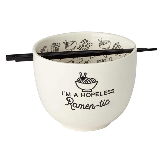 Enesco 6002424 Our Name is Mud Hopeless Ramen-Tic Juego de cuencos y palillos de sopa, blanco, 5 pulgadas