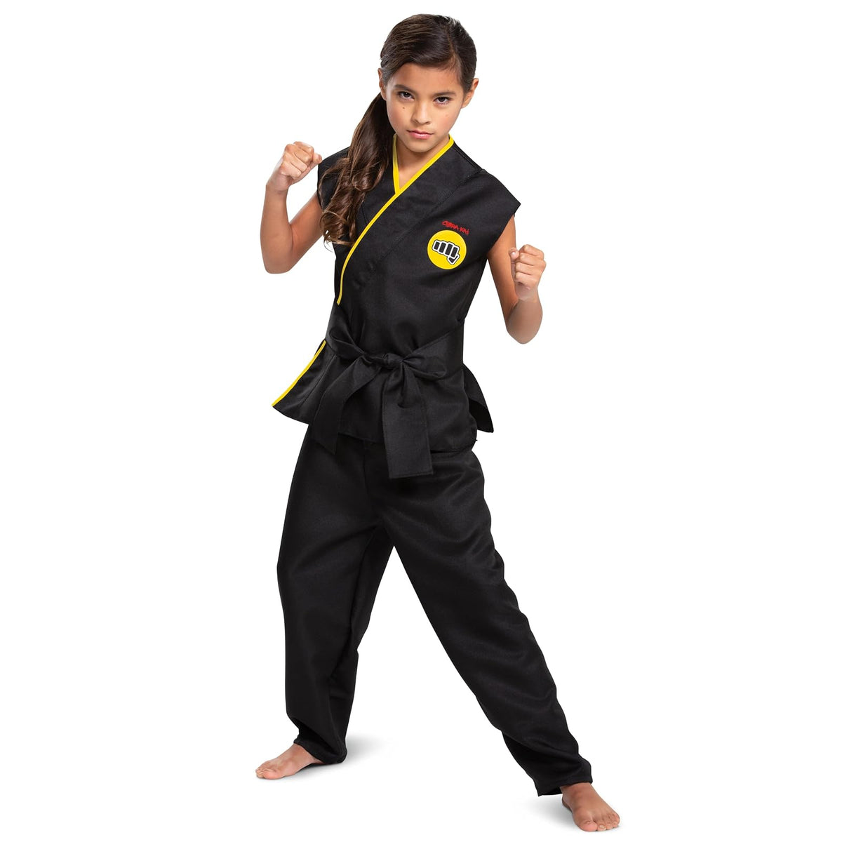 Cobra Kai - Disfraz oficial de Cobra Kai para niños, con cinturón negro, talla L (10-12)