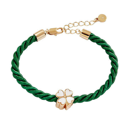 Alex and Ani Pulsera de Cordón Trébol de Cuatro Hojas | Pulsera con Dije para Mujer | Esmalte, Cristal | Pulsera Ajustable para Mujer | Regalo de Joyería Romántica para Ella