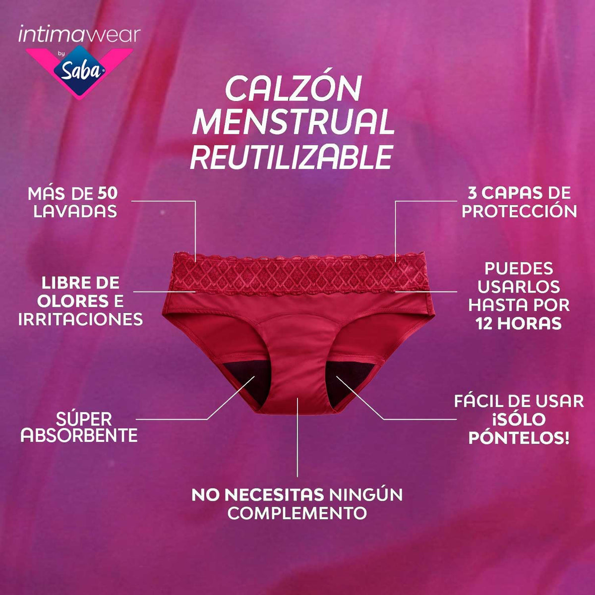SABA Ropa Interior intimawear para periodo Corte Hipster para Flujo Moderado