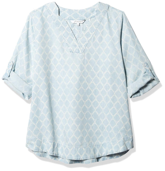 Foxcroft Harmony Distressed Trefoil Tencel Shirt CamisaMujer