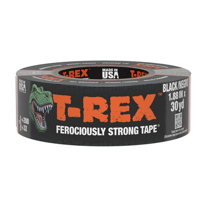 T-Rex Cinta adhesiva resistente con respaldo resistente a los rayos UV e impermeable para reparaciones ferozmente fuertes, 1.9 pulgadas x 30 yardas, color negro, 1 rollo