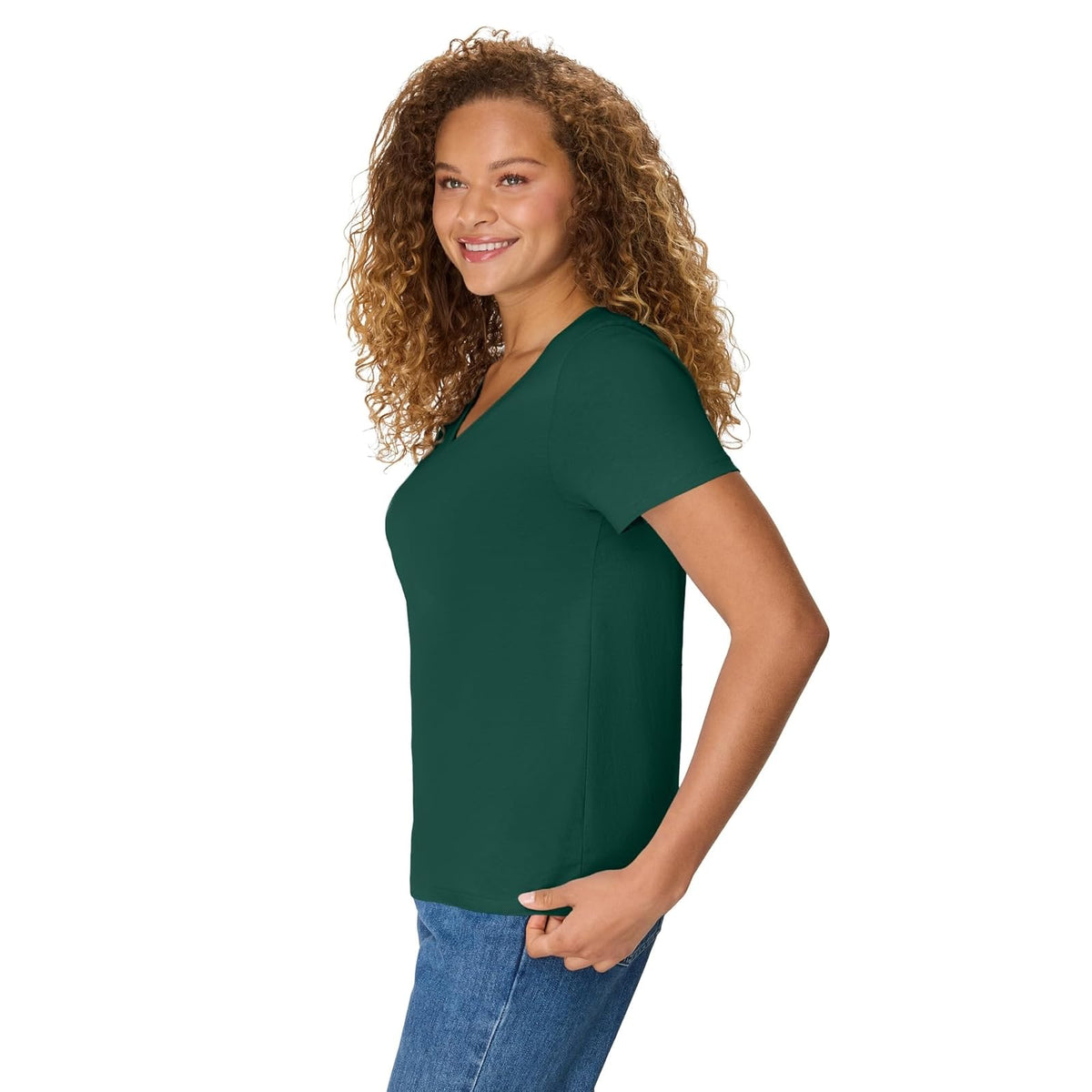 Hanes Perfect-t - Playera de Manga Corta con Cuello en V para Mujer (opción de 1 o 2)