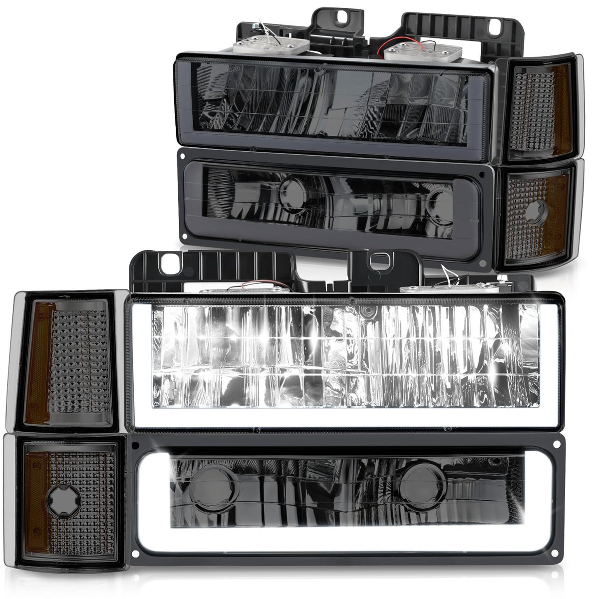 DNA Motoring HL-LB3-8P-C10-3G-SM-AM Juego de Faros LED DRL Estilo U + Señal para Chevy/GMC C/K 1500/2500 1992-1999, Ahumado/Ámbar