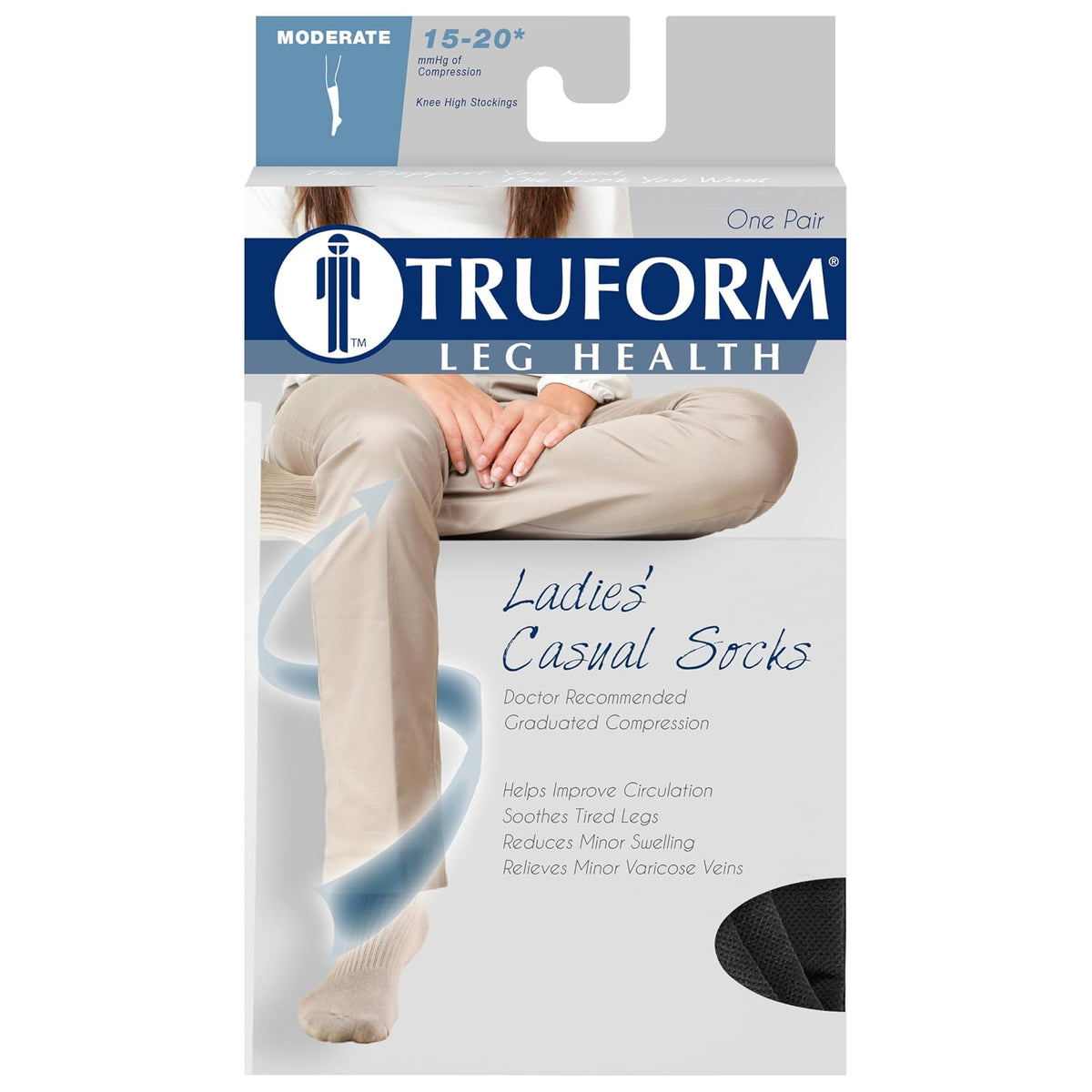 Truform Compression Socks, 10-20 mmHg, Ladies Gym Socks, Knee High Over Calf Length, Navy, Large