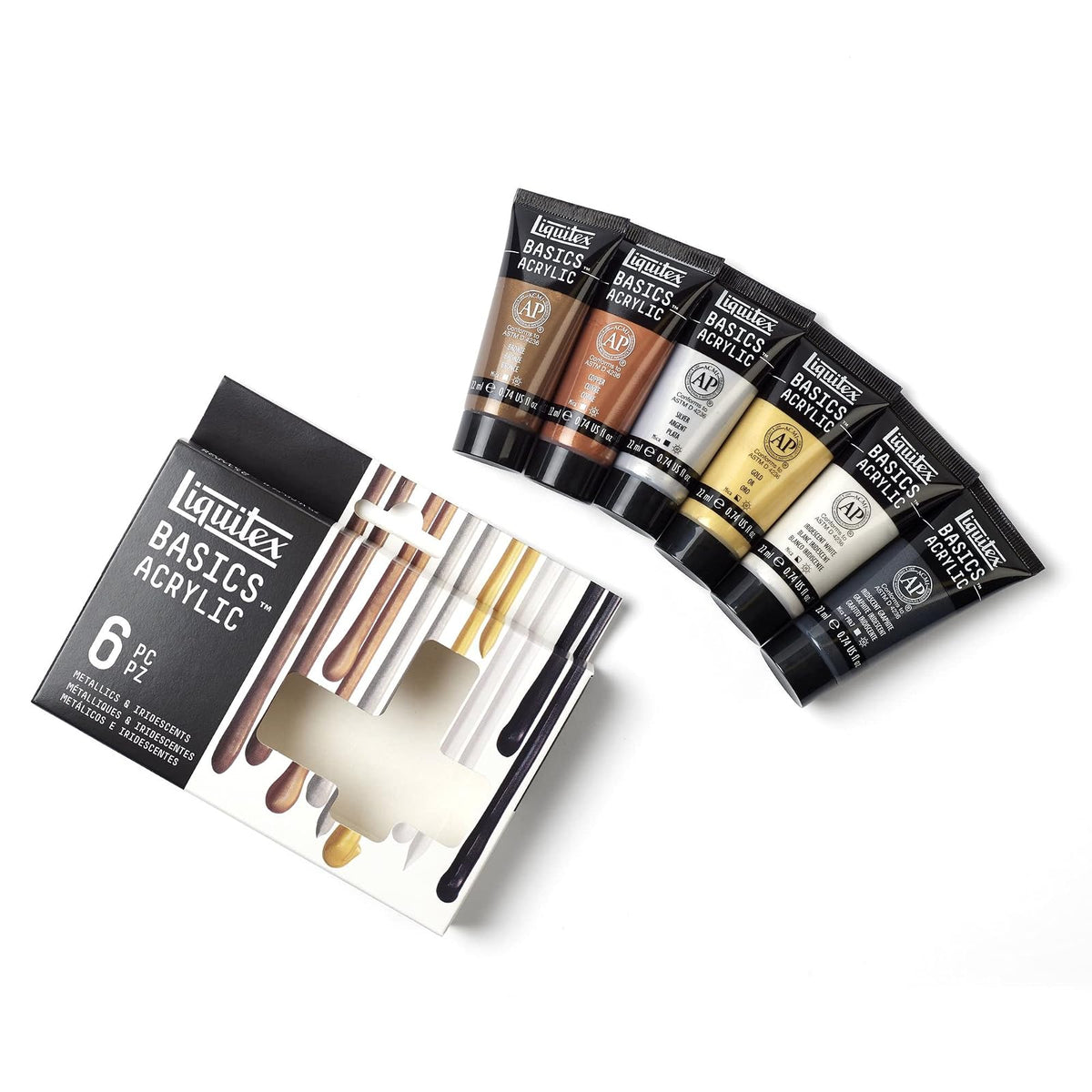 Liquitex Set Metal and Iridescent con 6 Pinturas Acrílicas Basics 22 ml