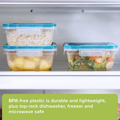 Snapware Total Solution - Juego de 3 recipientes de plástico para almacenamiento de alimentos, a prueba de fugas y herméticas, tapas rectangulares, tapas no tóxicas sin BPA, aptas para microondas y