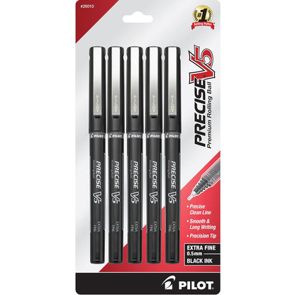 Pilot Precise V5 Bolígrafo de Tinta Líquida Punta Extrafina - Paquete-de-5 - Negro