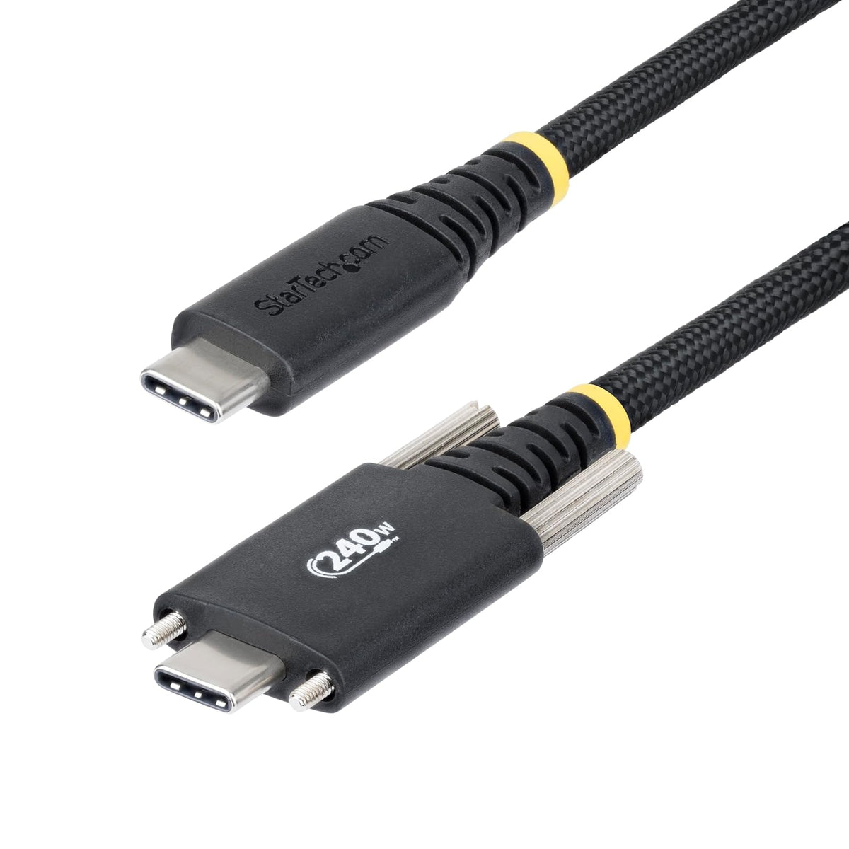 StarTech.com Cable de Carga USB-C de 10 pies (3 m), Bloqueo de Tornillo Lateral, 240W (5A) PD EPR, Cubierta de Silicona con Nylon Trenzado, Cable Cargador para Portátil, Certificado USB-IF