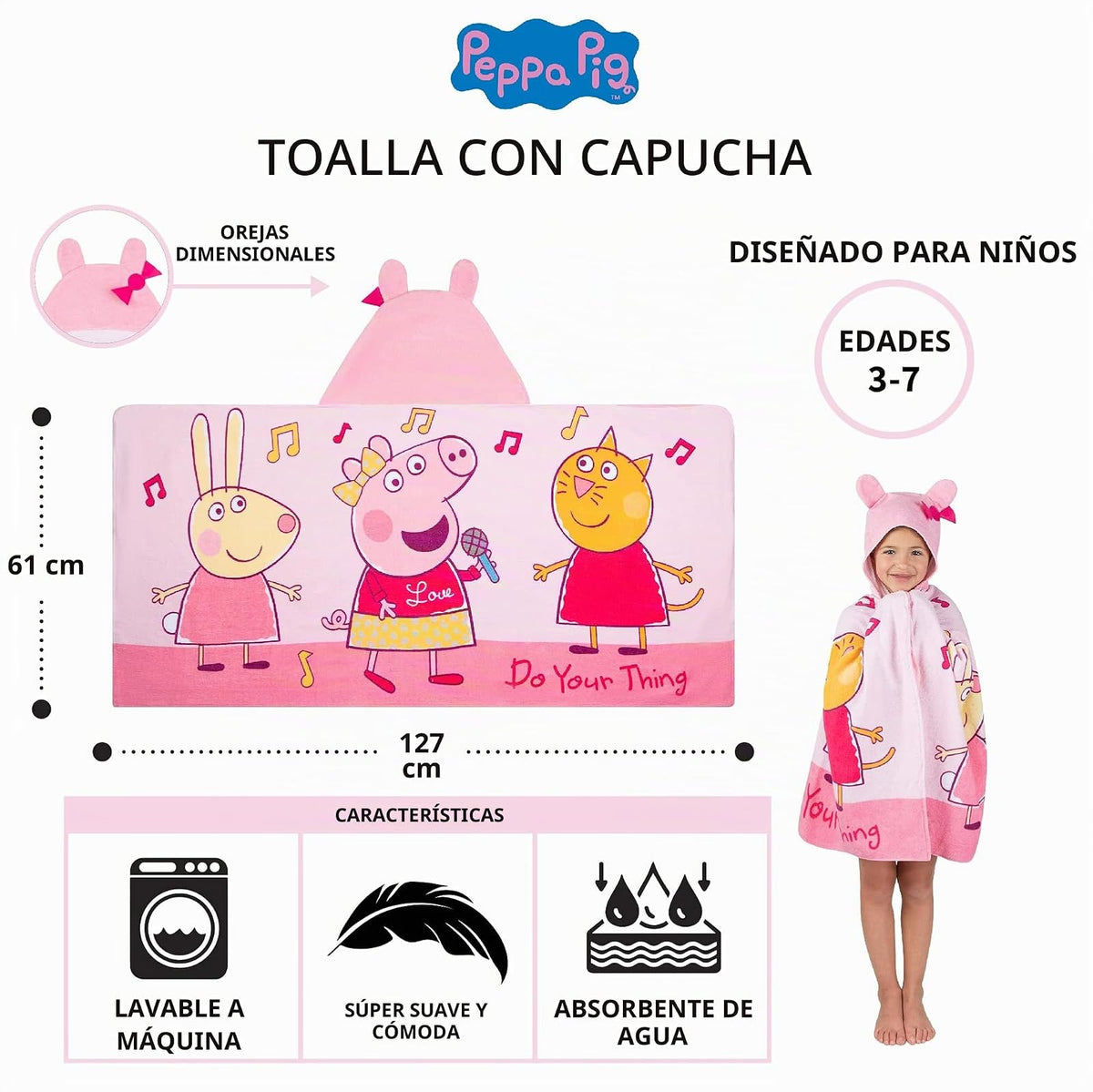 Franco Peppa Pig - Toalla de Toalla de Rizo de algodón Suave para baño/alberca/Playa, 61.0 x 1.3 m, L