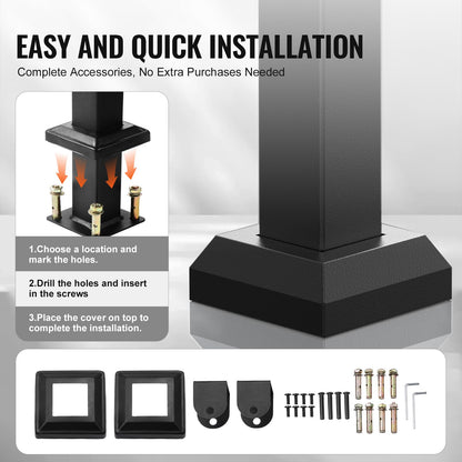 VEVOR Pasamanos de Exterior para Escalera Kit de para 4 a 5 Escalones Tubo Cuadrado con Barra Horizontal Rieles de Soporte de Acero al Carbono para Escaleras de Hormigón, Terraza, Negro