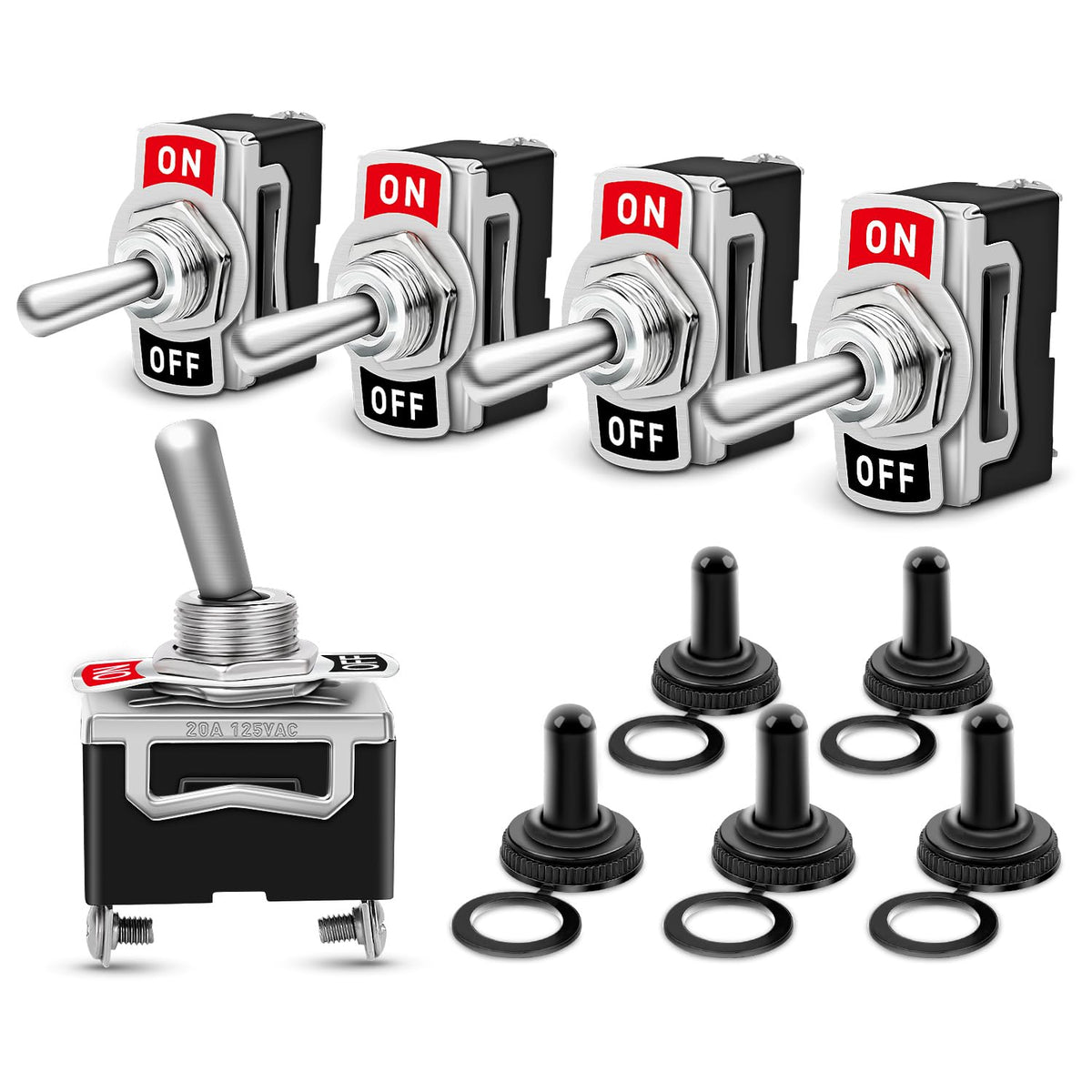 Nilight 90012E Interruptor de Palanca 2 Pines, Paquete de 5 - 5 Pack 2Pin Toggle Switch