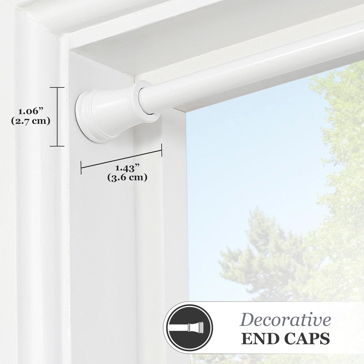 Kenney Rogers Twist & Fit - Barra de cortina de tensión sin herramientas, varillas de tensión para ventanas de 48 a 84 pulgadas, barra de cortina extensible blanca, barra de cortina sin perforación,
