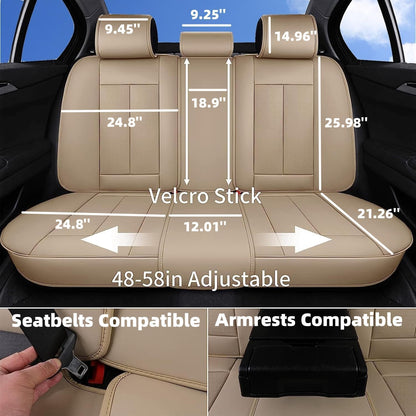 Coverado - Juego Completo de Fundas de Asiento de Automóvil, Impermeable, de Piel de napa para Asiento de Automóvil, Fundas de Asiento de Automóvil, Color Beige, Asientos Delanteros y Trasero, Ajuste Universal