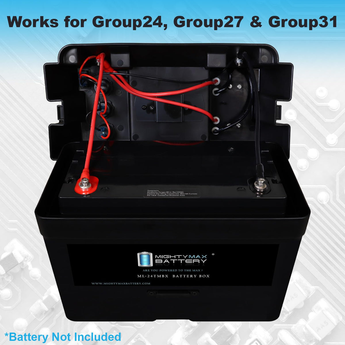 Mighty MAX - Caja de batería Inteligente con Motor de Arrastre de batería, Centro de alimentación para baterías de 12 V, Grupo 24, 27, 31