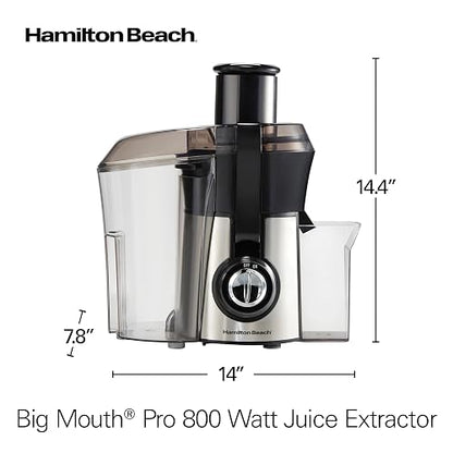 Hamilton Beach 67608Z Extractor de Jugos Big Mouth, Boca Ancha, 800 WATTS, Mediano, Plateado con Negro.