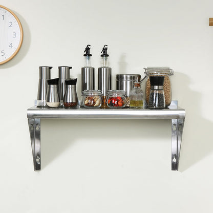 VEVOR Estante de Pared de Acero Inoxidable 915x305x63 mm Estante Flotante con Soporte Triangular Carga Máxima de 113 kg Estantería de Pared para Libros Portarretratos Plantas Oficina Baño Cocina