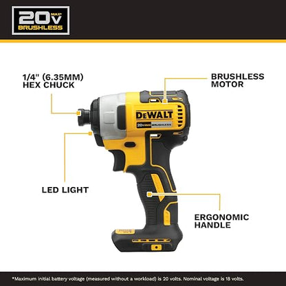 DEWALT - Taladro inalámbrico de 20 V MAX, driver de impacto, kit combinado de herramientas eléctricas de 2 herramientas, juego de herramientas eléctricas sin escobillas con 2 baterías y cargador