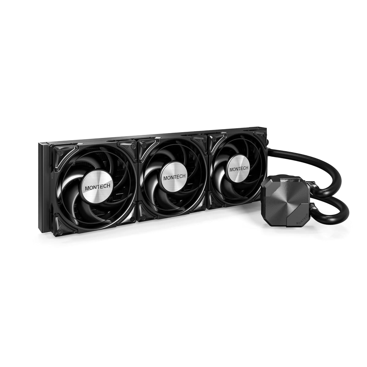 MONTECH HyperFlow Silent 360 Black - Enfriador de CPU líquido AIO ultra silencioso, bomba de 3100 RPM, ventiladores silenciosos triples, radiador de alta eficiencia para una disipación de calor